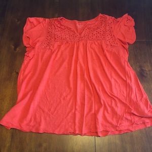 Orange eyelet lace tee